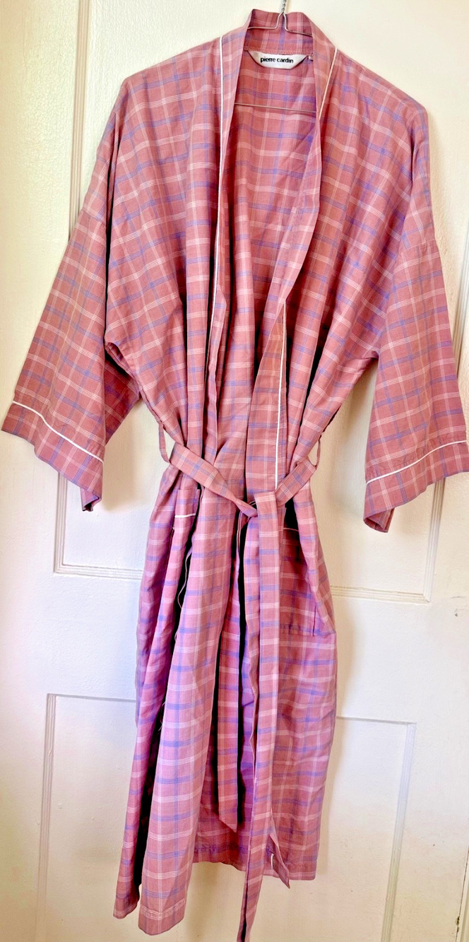 Pierre Cardin Pink And White Stripe One Size Long Kimono Robe Unisex